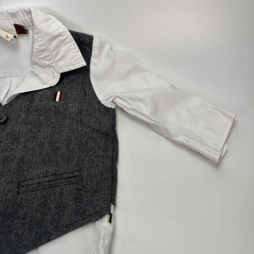 Fore!! Axel & Hudson 12-18M Boys Outfit Sewn On Vest Shirt Pants Herringbone Set
